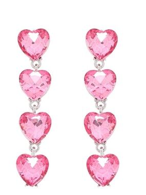 Drop Earrings with Pink Heart Crystals - Women Jewelry